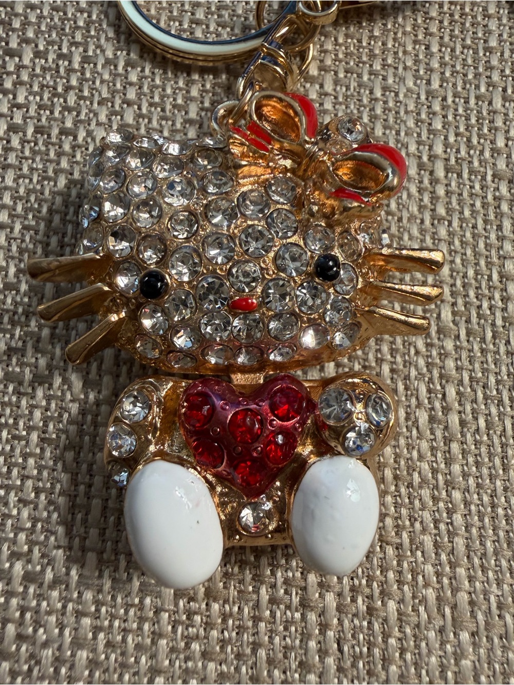 Crystal Cat Keychain with Red Heart